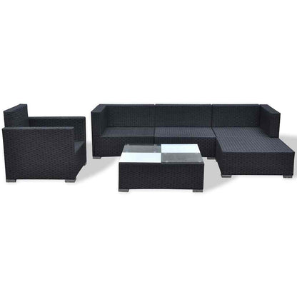 6-tlg. Garten-Lounge-Set mit Kissen Poly Rattan Schwarz