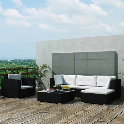 6-tlg. Garten-Lounge-Set mit Kissen Poly Rattan Schwarz