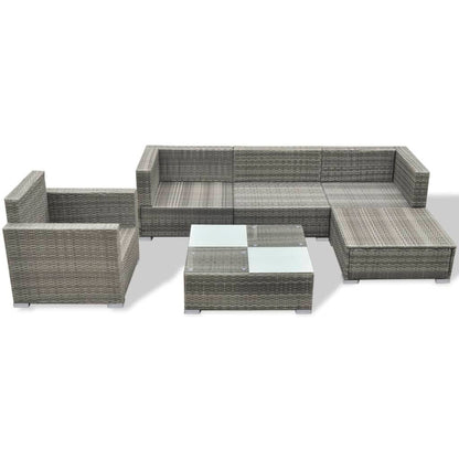 6-tlg. Garten-Lounge-Set mit Auflagen Poly Rattan Grau