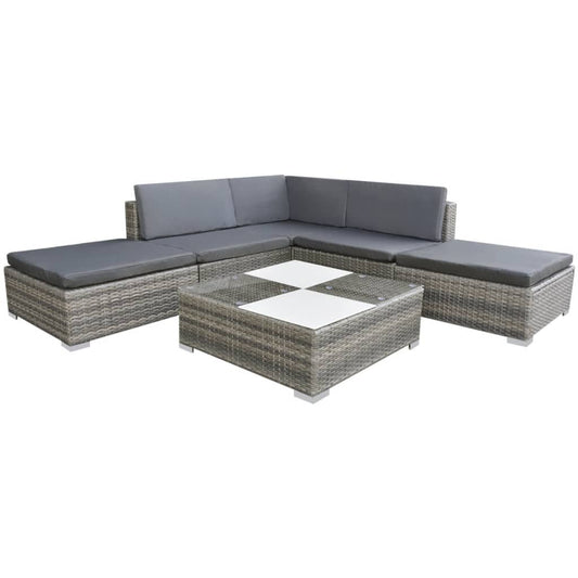 6-tlg. Garten-Lounge-Set mit Kissen Poly Rattan Grau
