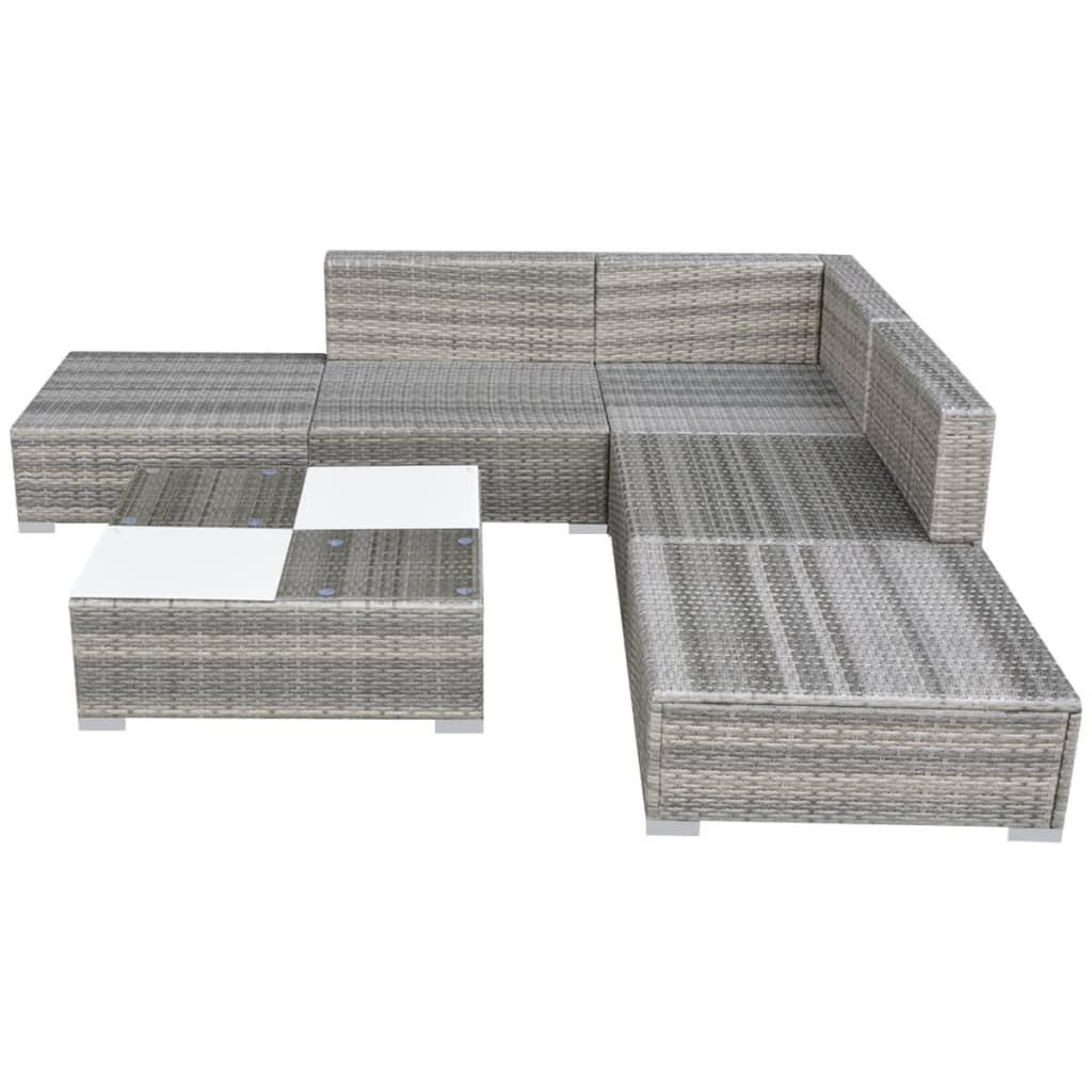 6-tlg. Garten-Lounge-Set mit Kissen Poly Rattan Grau