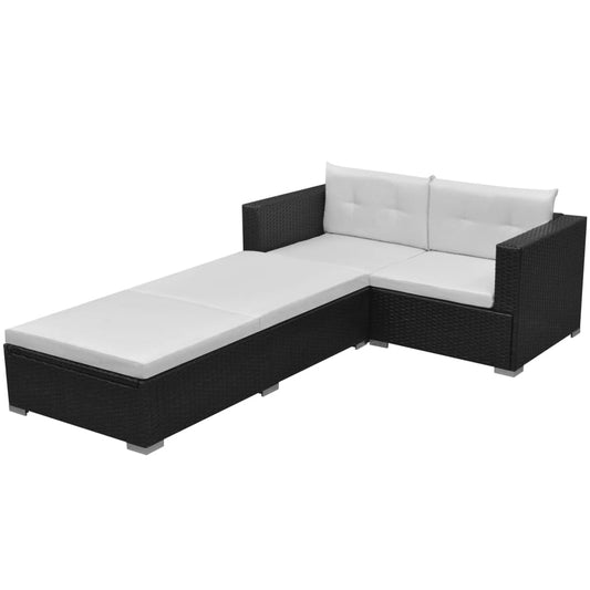3-delt Have Lounge Sæt med Puder Poly Rattan Sort
