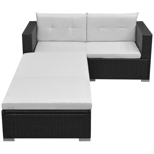 3-delt Have Lounge Sæt med Puder Poly Rattan Sort