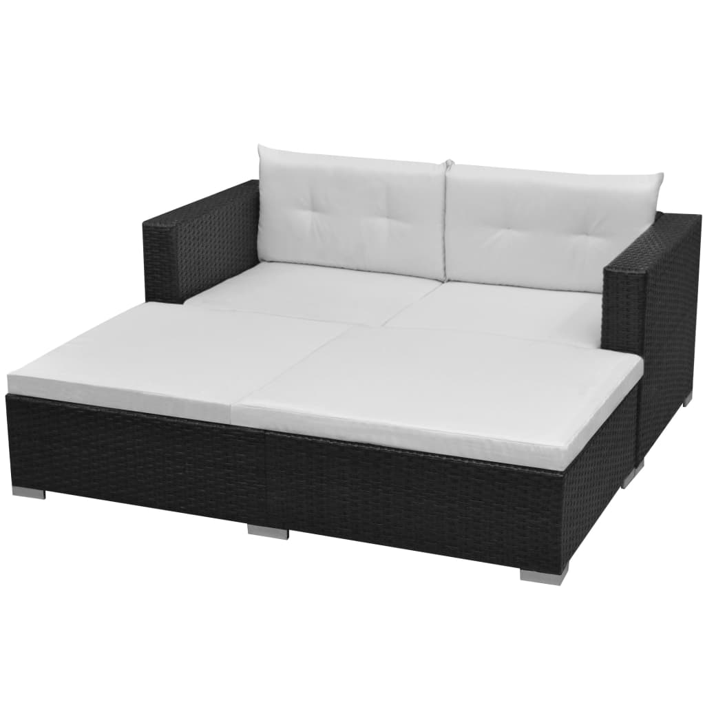 3-delt Have Lounge Sæt med Puder Poly Rattan Sort