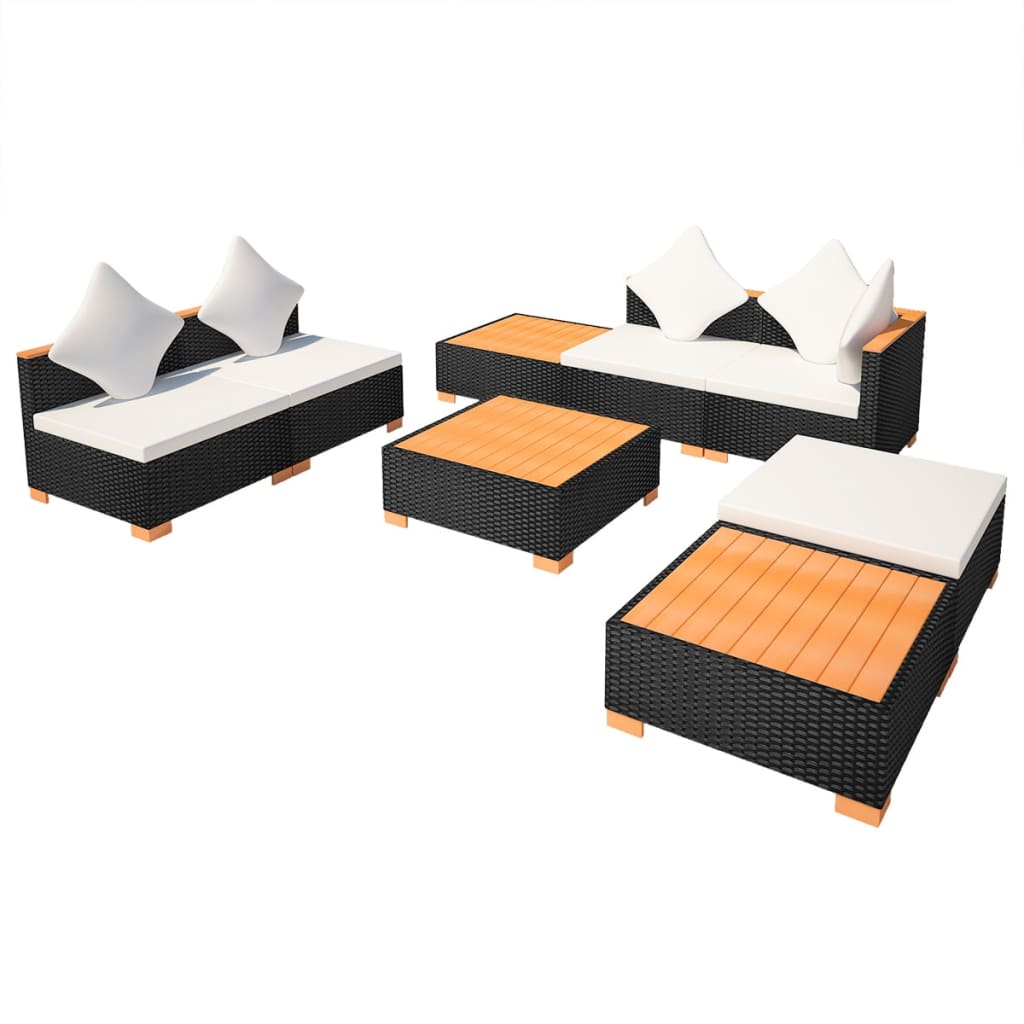 8-tlg. Garten-Lounge-Set mit Auflagen Poly Rattan Schwarz