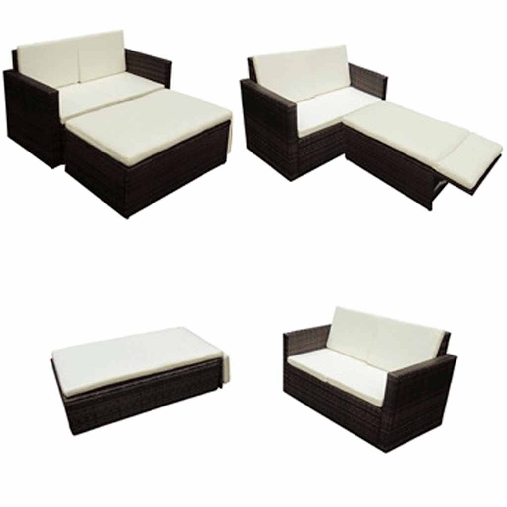 2-tlg. Garten-Lounge-Set mit Kissen Poly Rattan Braun