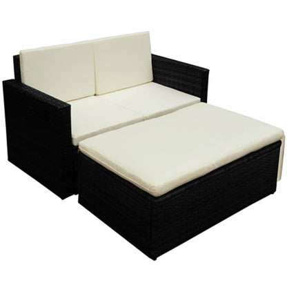 2-tlg. Garten-Lounge-Set mit Kissen Poly Rattan Schwarz