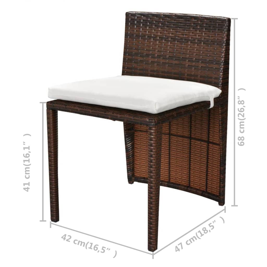 3-tlg. Bistro-Set mit Auflagen Poly Rattan Braun