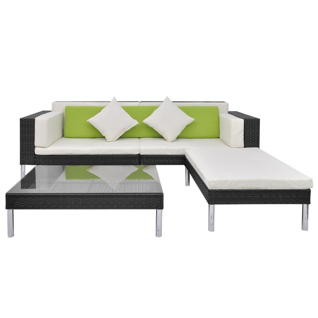 4-tlg. Garten-Lounge-Set mit Auflagen Poly Rattan Schwarz