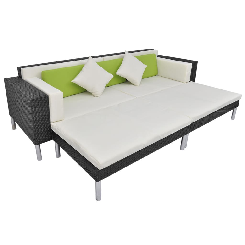 4-tlg. Garten-Lounge-Set mit Auflagen Poly Rattan Schwarz
