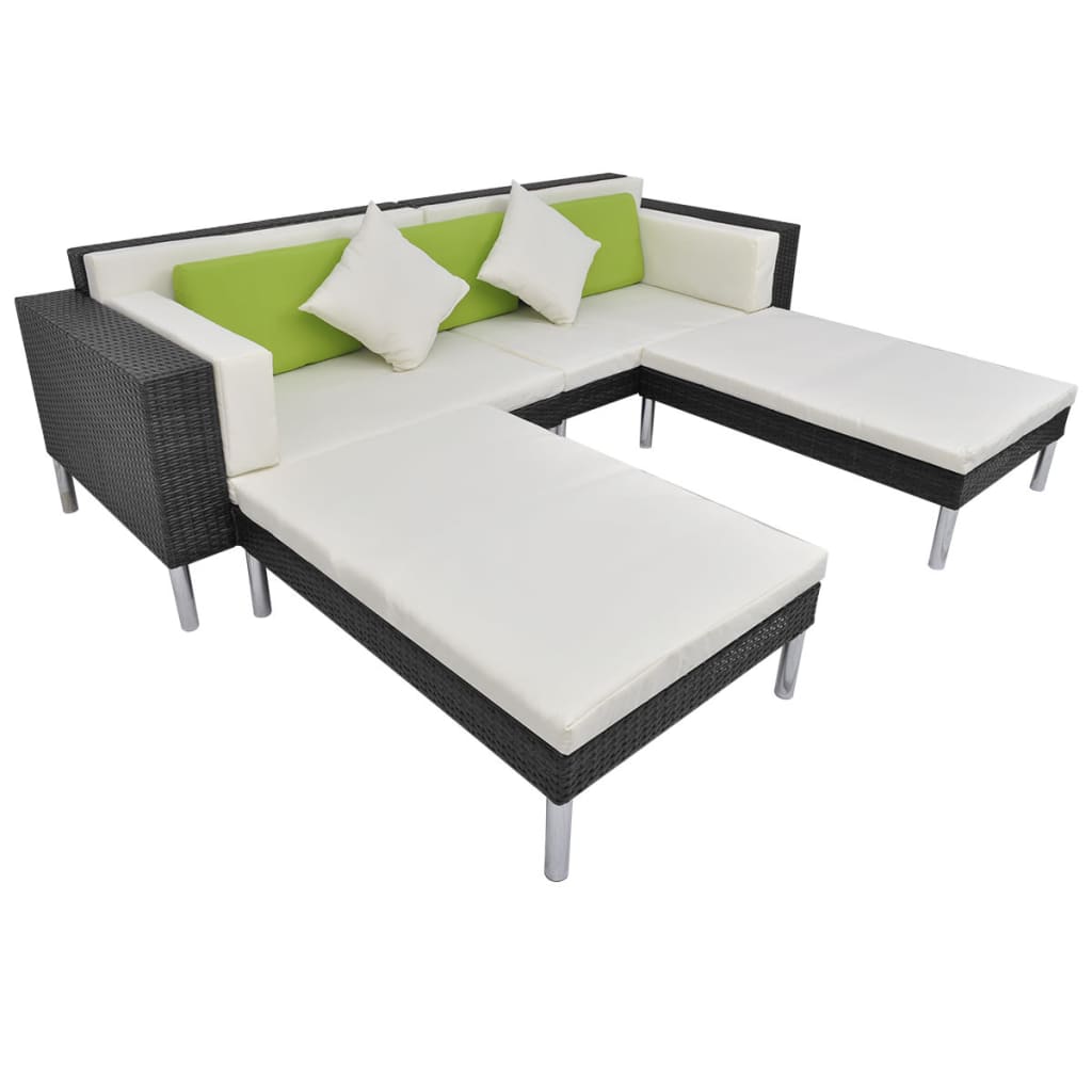 4-tlg. Garten-Lounge-Set mit Auflagen Poly Rattan Schwarz