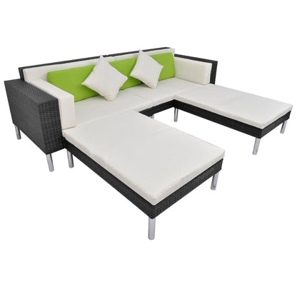 4-tlg. Garten-Lounge-Set mit Auflagen Poly Rattan Schwarz