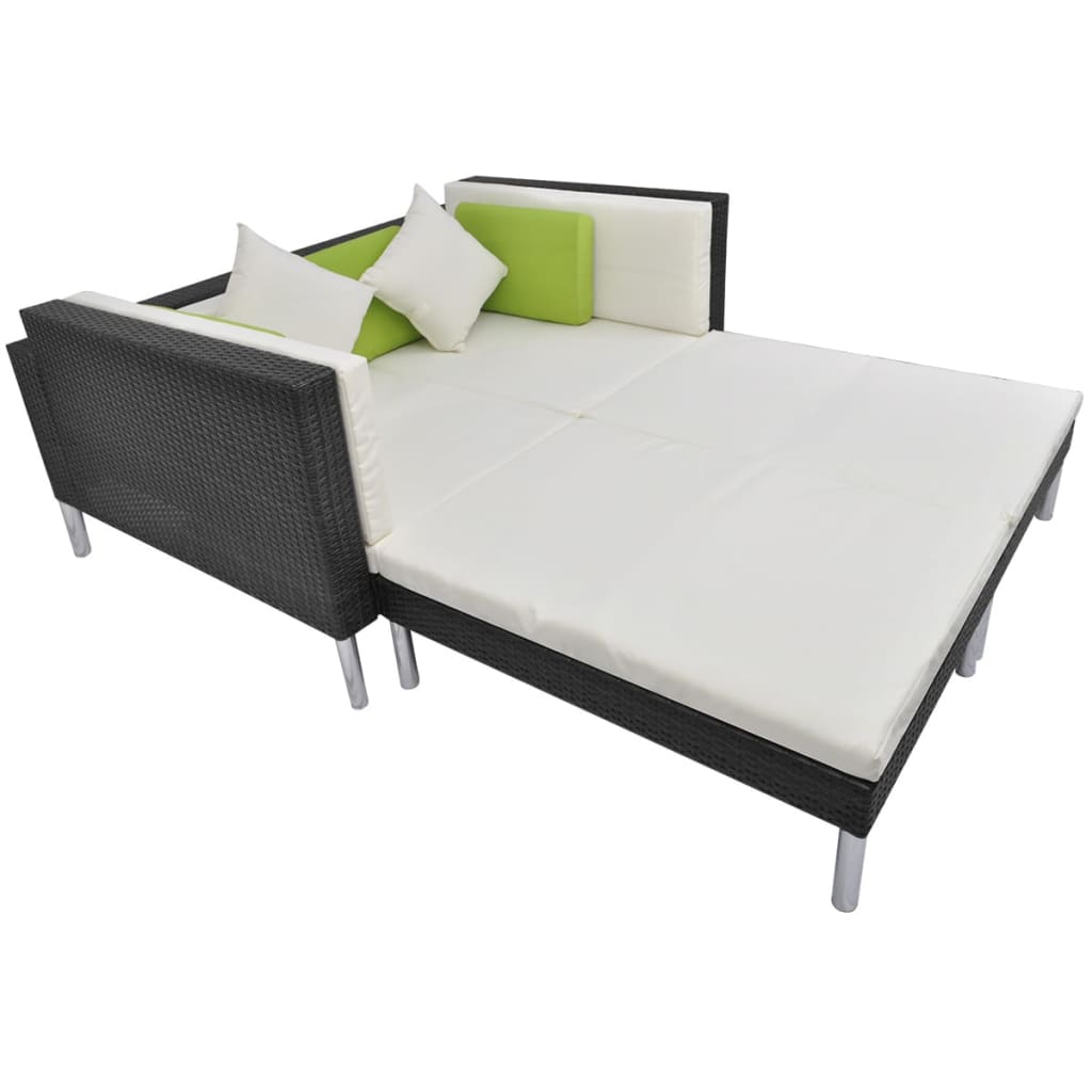 4-tlg. Garten-Lounge-Set mit Auflagen Poly Rattan Schwarz