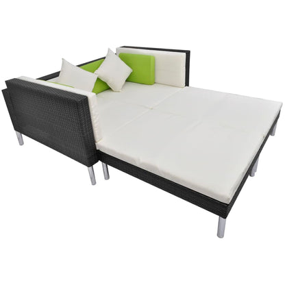 4-tlg. Garten-Lounge-Set mit Auflagen Poly Rattan Schwarz