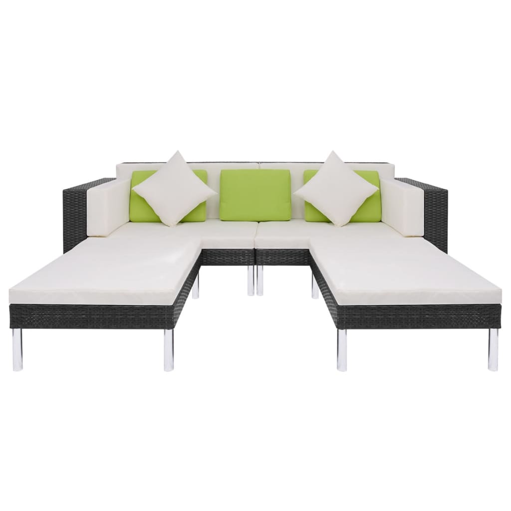 4-tlg. Garten-Lounge-Set mit Auflagen Poly Rattan Schwarz
