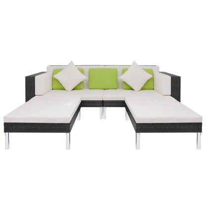 4-tlg. Garten-Lounge-Set mit Auflagen Poly Rattan Schwarz