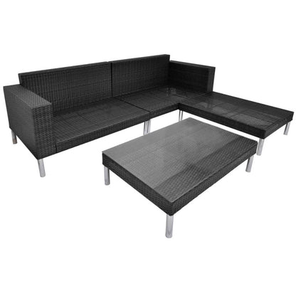 4-tlg. Garten-Lounge-Set mit Auflagen Poly Rattan Schwarz