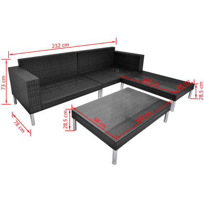 4-tlg. Garten-Lounge-Set mit Auflagen Poly Rattan Schwarz
