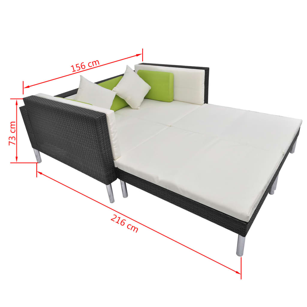 4-tlg. Garten-Lounge-Set mit Auflagen Poly Rattan Schwarz