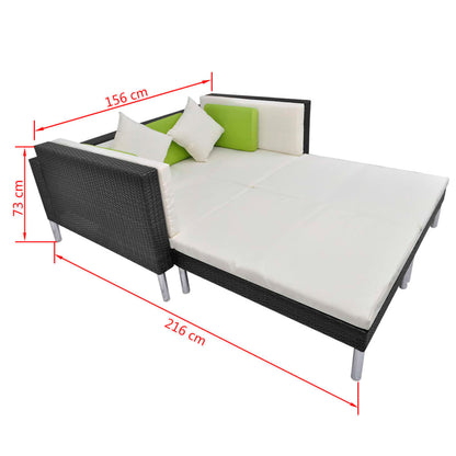 4-tlg. Garten-Lounge-Set mit Auflagen Poly Rattan Schwarz