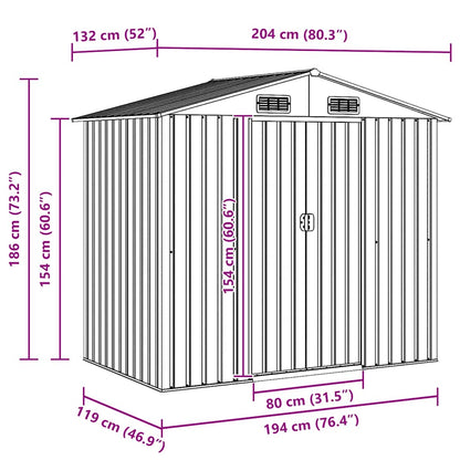 Gartenschuppen Grau Metall 204 x 132 x 186 cm