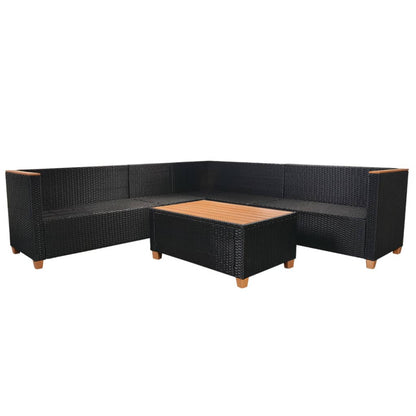 5-tlg. Garten-Lounge-Set mit Auflagen Poly Rattan Schwarz