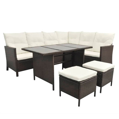 4-tlg. Garten-Lounge-Set mit Auflagen Poly Rattan Braun