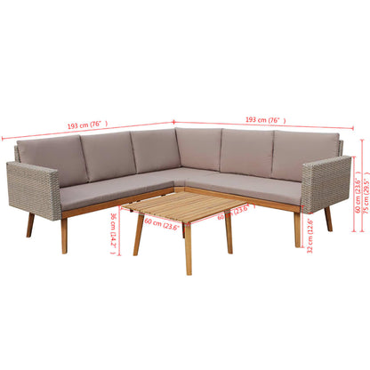 4-tlg. Garten-Lounge-Set mit Auflagen Poly Rattan Grau