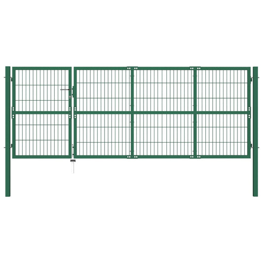 Gartentor mit Pfosten 350 x 120 cm Stahl Grün