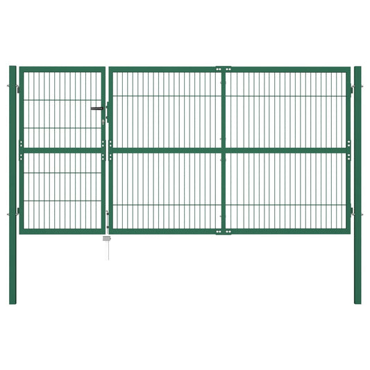 Gartentor mit Pfosten 350 x 140 cm Stahl Grün