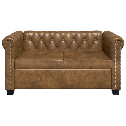 Chesterfield-Sofa 2-Sitzer Kunstleder Braun