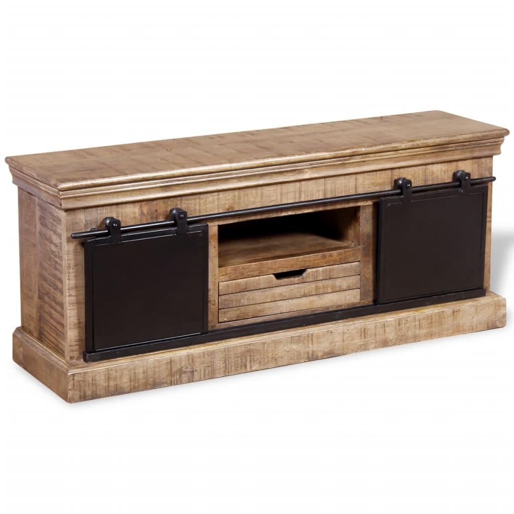 Tv-møbel med 2 skydelåger massivt mangotræ 110x30x45 cm