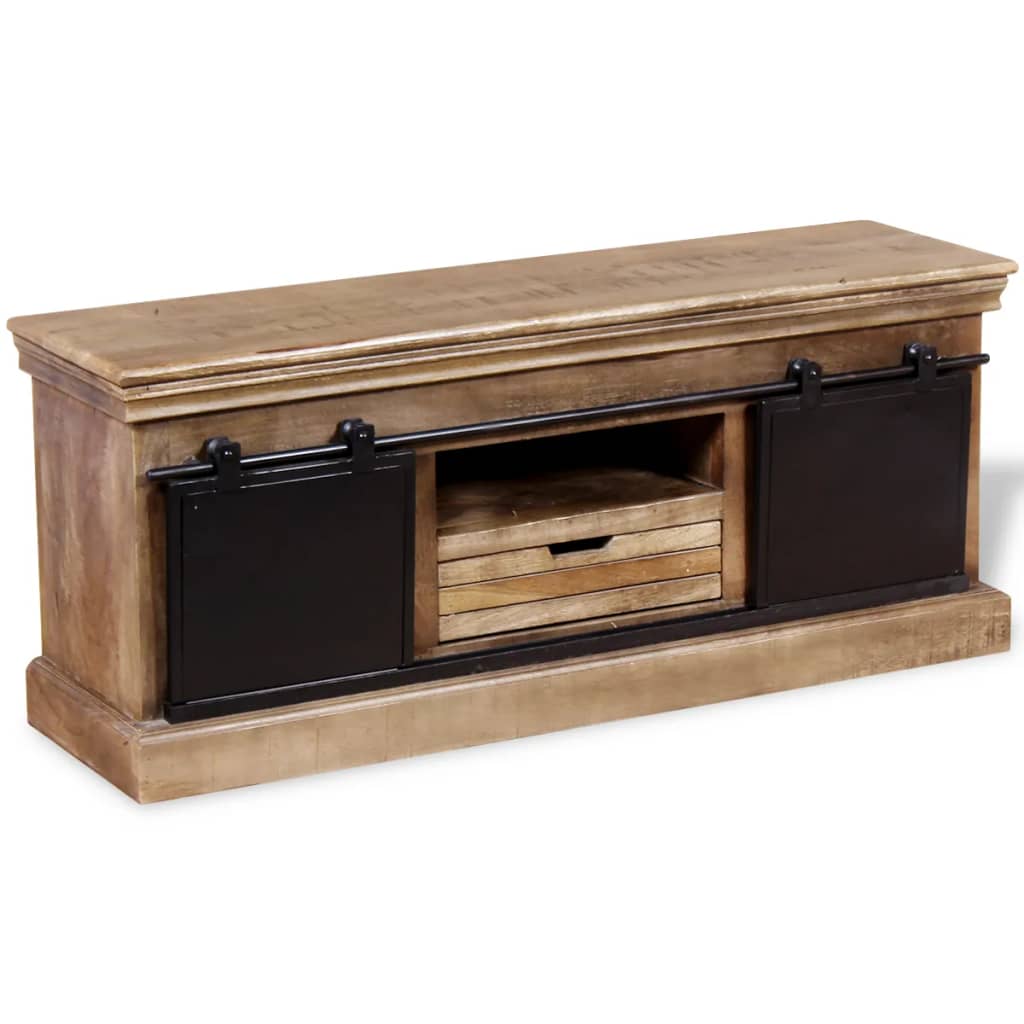 Tv-møbel med 2 skydelåger massivt mangotræ 110x30x45 cm
