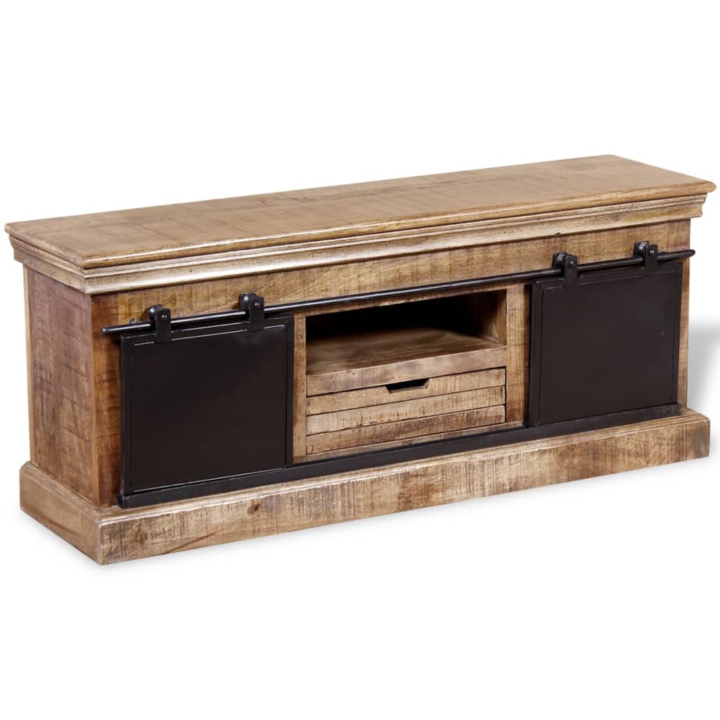 Tv-møbel med 2 skydelåger massivt mangotræ 110x30x45 cm