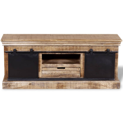 Tv-møbel med 2 skydelåger massivt mangotræ 110x30x45 cm