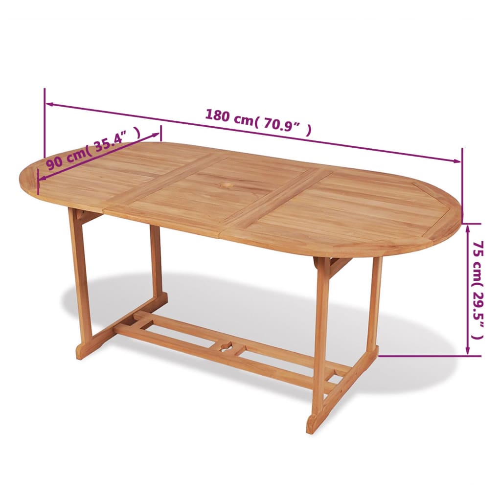 Gartentisch 180x90x75 cm Massivholz Teak