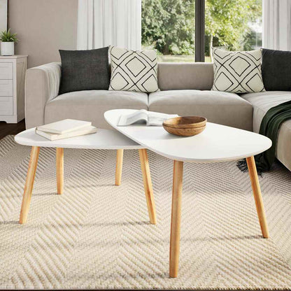 2-tlg. Couchtisch-Set Massivholz Kiefer Weiß
