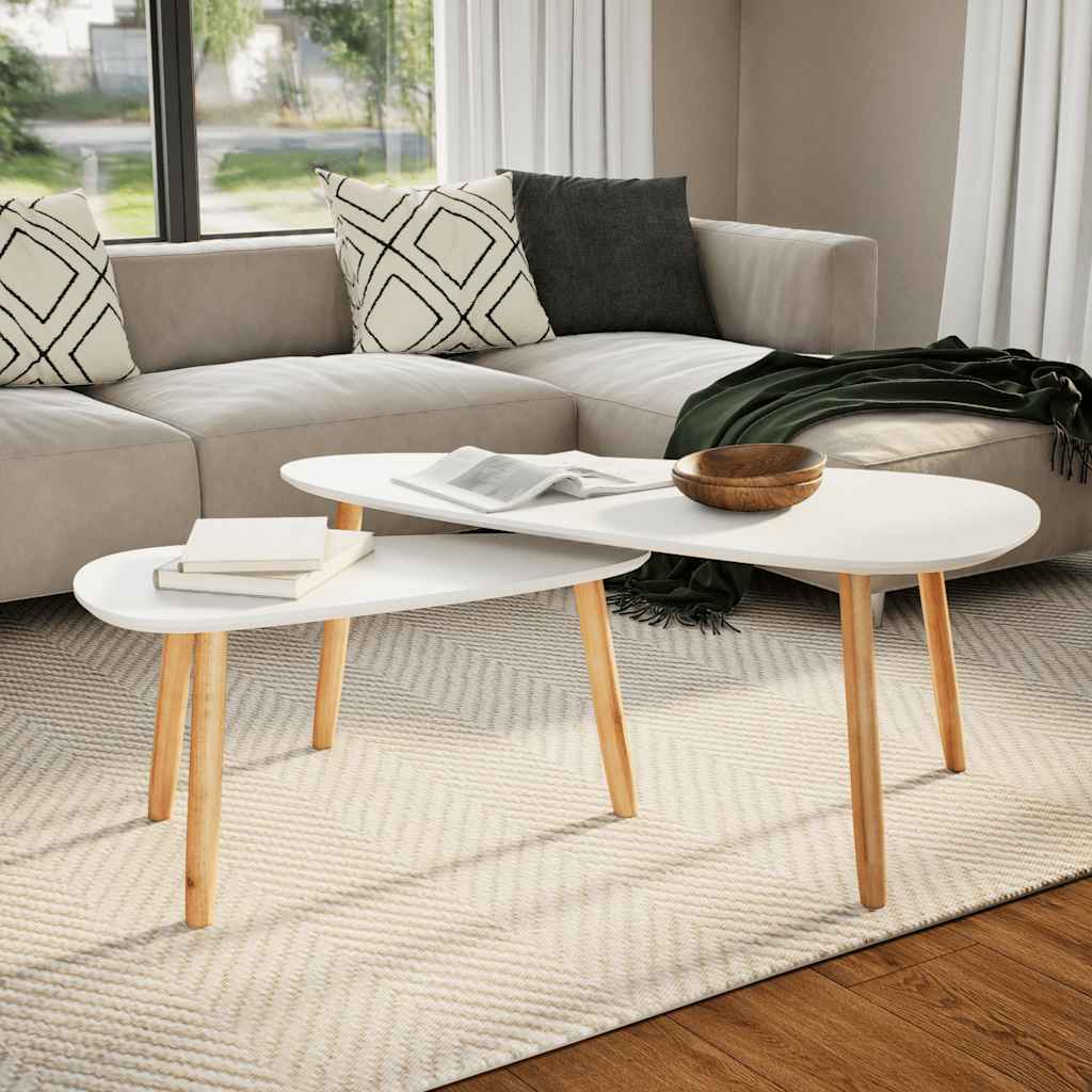 2-tlg. Couchtisch-Set Massivholz Kiefer Weiß