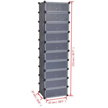 Schuh-Organizer Zusammenklappbar mit 10 Fächern Schwarz