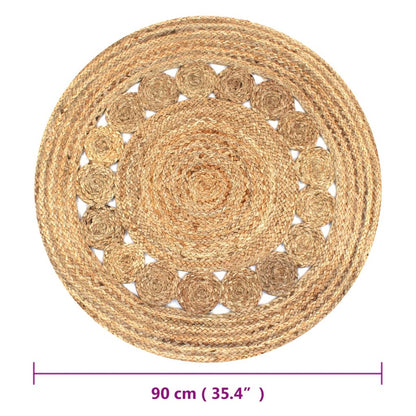 Teppich Flechtmuster Jute 90 cm Rund
