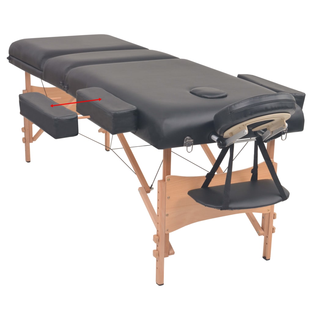 Massageliege 3-Zonen mit Hocker Klappbar 10 cm Sitz Schwarz