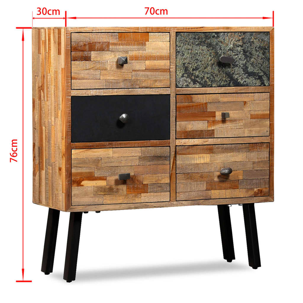 Beistellschrank mit 6 Schubladen Recyceltes Teakholz 70x30x76cm