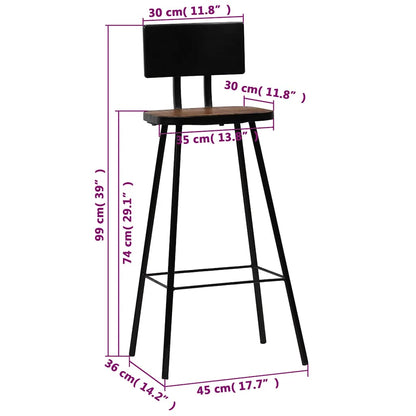 Barhocker 2 Stk. Massives Altholz