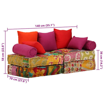 2-Sitzer Modularer Pouf Patchwork Stoff