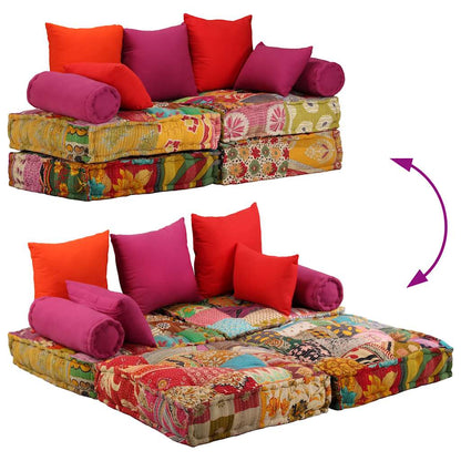 2-Sitzer Modularer Pouf Patchwork Stoff