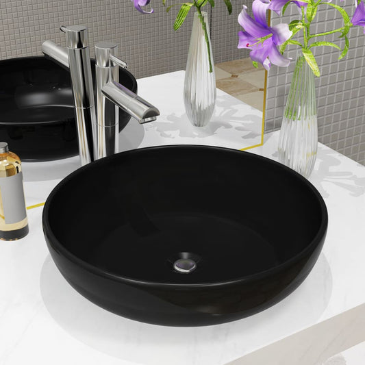 Waschbecken Keramik Rund Schwarz 42x12 cm