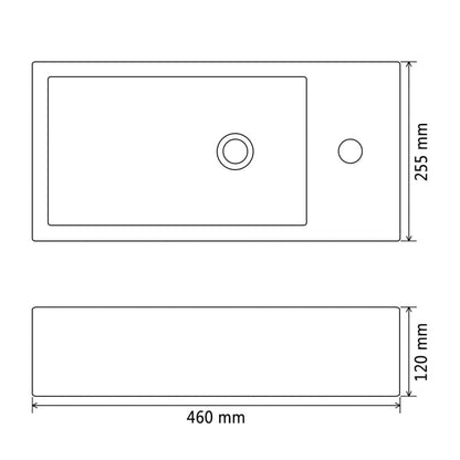 Waschbecken Rechteckig + Hahnloch Keramik Schwarz 46x25,5x12 cm