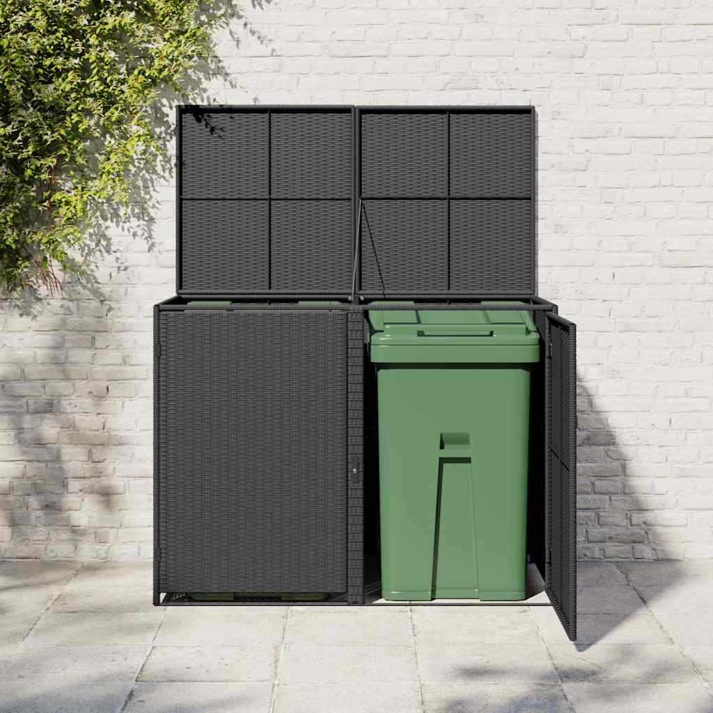 Mülltonnenbox für 2 Tonnen Poly Rattan Schwarz 148x80x111 cm