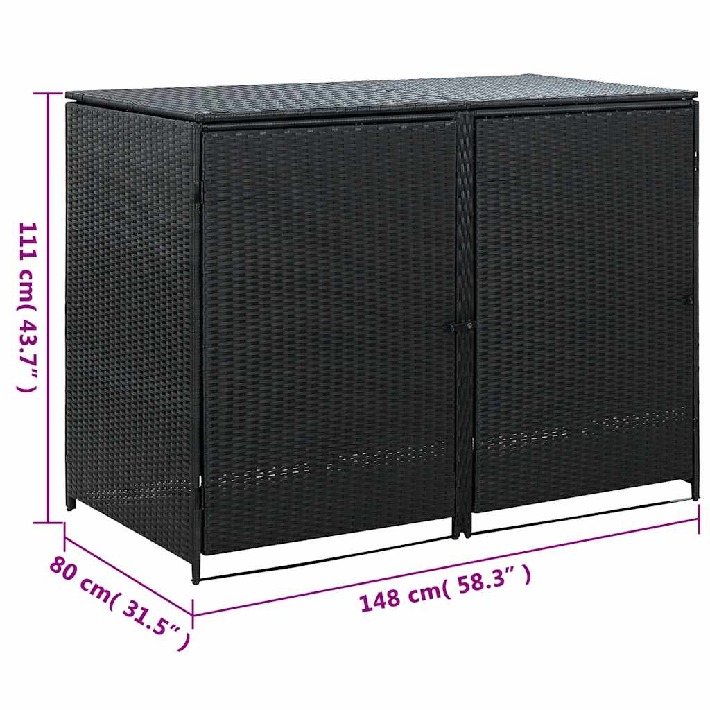Mülltonnenbox für 2 Tonnen Poly Rattan Schwarz 148x80x111 cm