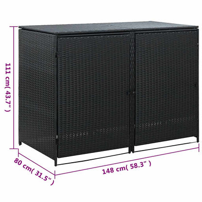 Mülltonnenbox für 2 Tonnen Poly Rattan Schwarz 148x80x111 cm